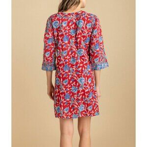 Amaya Textiles hardy Red and Blue Cotton Paisley Midi Dress Size Medium Bohemian